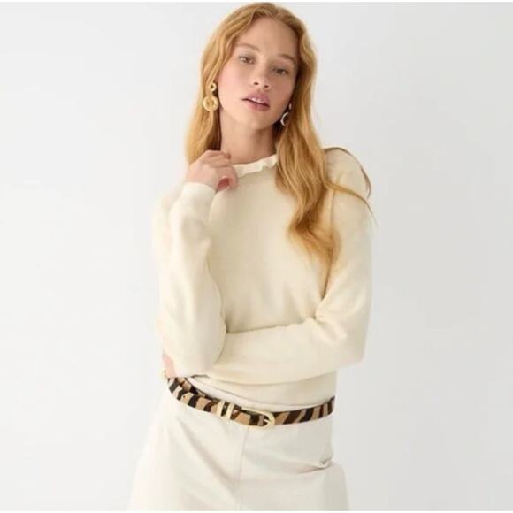 J. CREW Ruffleneck Merino Wool Blend Sweater Ivory Cream Sz S {3J43} - Picture 1 of 6